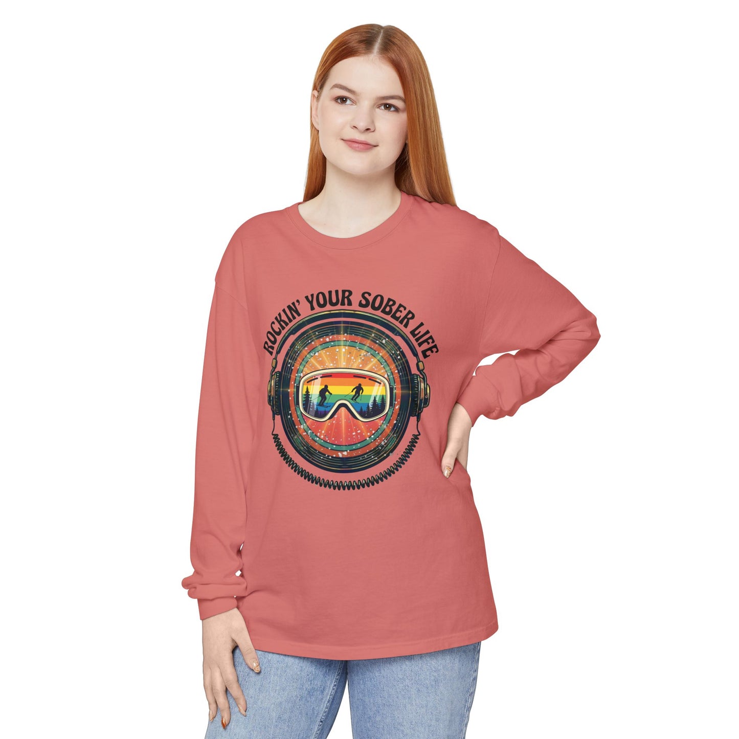 Rock Your Sober Life on the Slopes - Rainbow Goggle Design - LS Tee