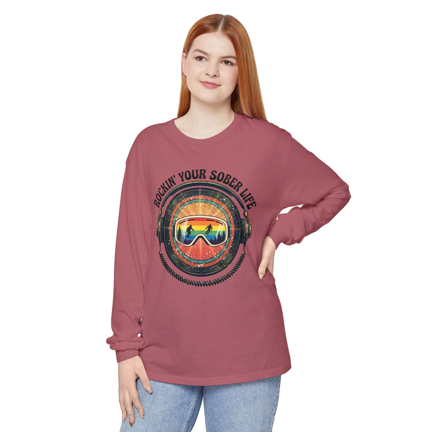 Rock Your Sober Life on the Slopes - Rainbow Goggle Design - LS Tee