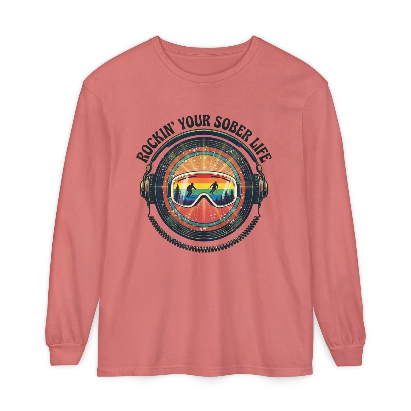 Rock Your Sober Life on the Slopes - Rainbow Goggle Design - LS Tee