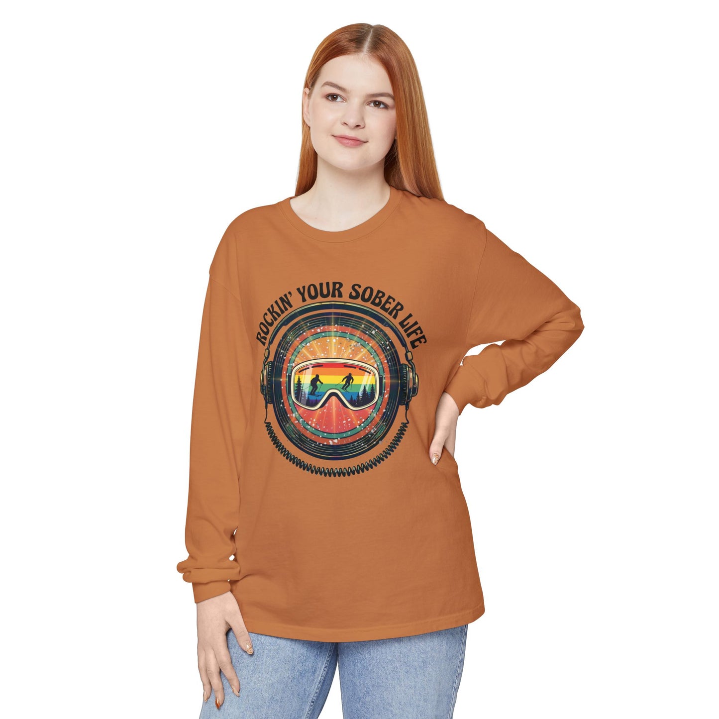 Rock Your Sober Life on the Slopes - Rainbow Goggle Design - LS Tee