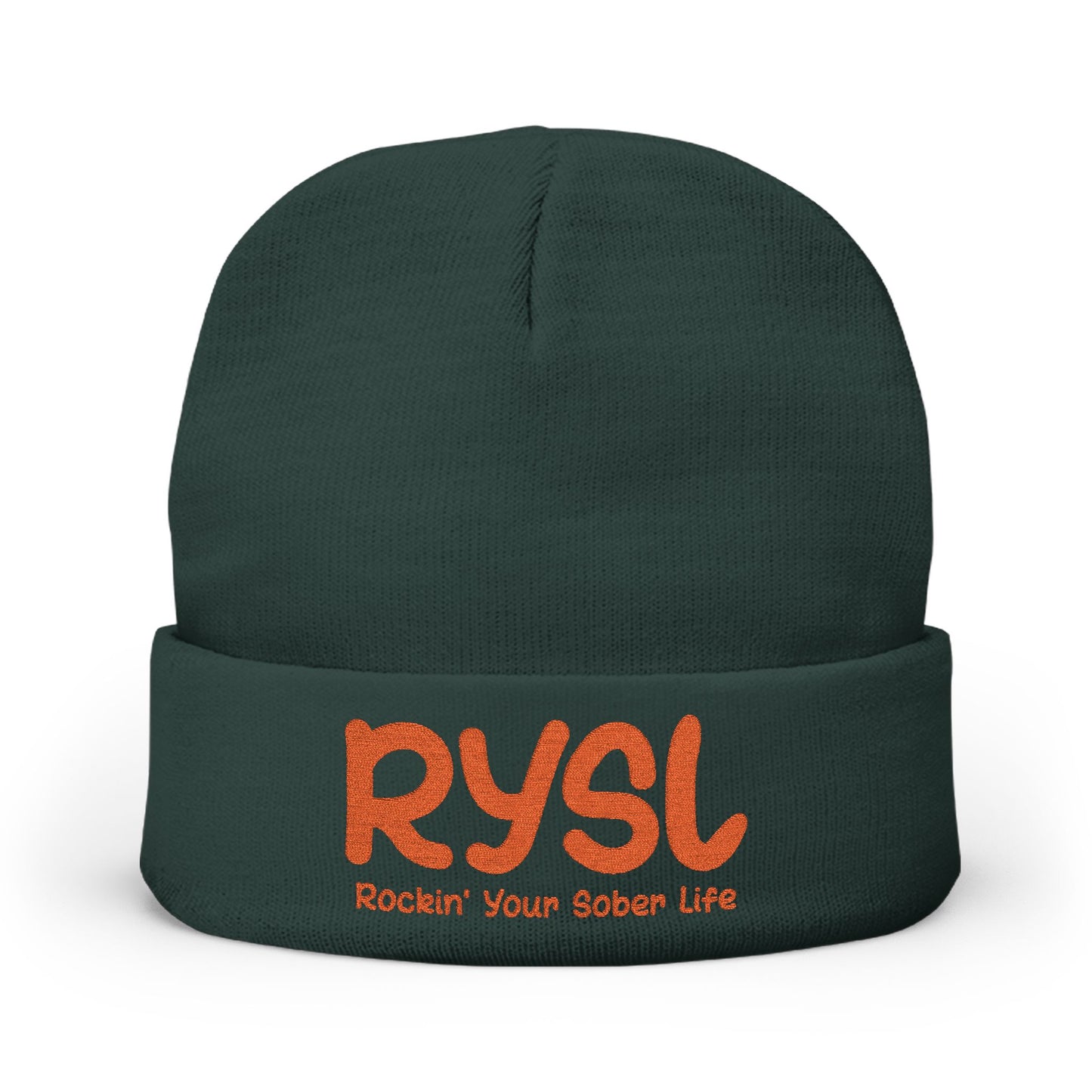 Cozy RYSL Knit Beanie with Embroidery (Orange Letters)