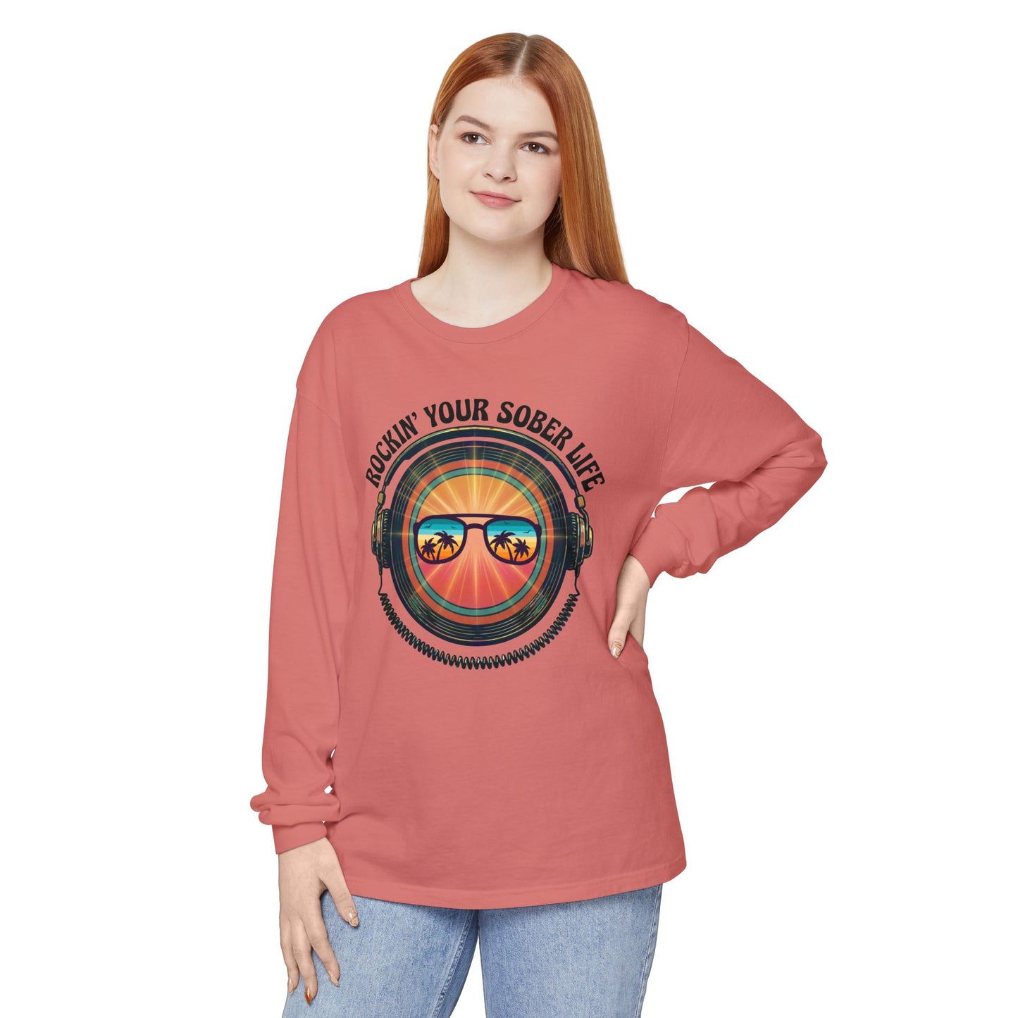 Rockin' Your Sober Life - Aviator Sunglasses Edition | Vintage Vinyl Design - LS Tee