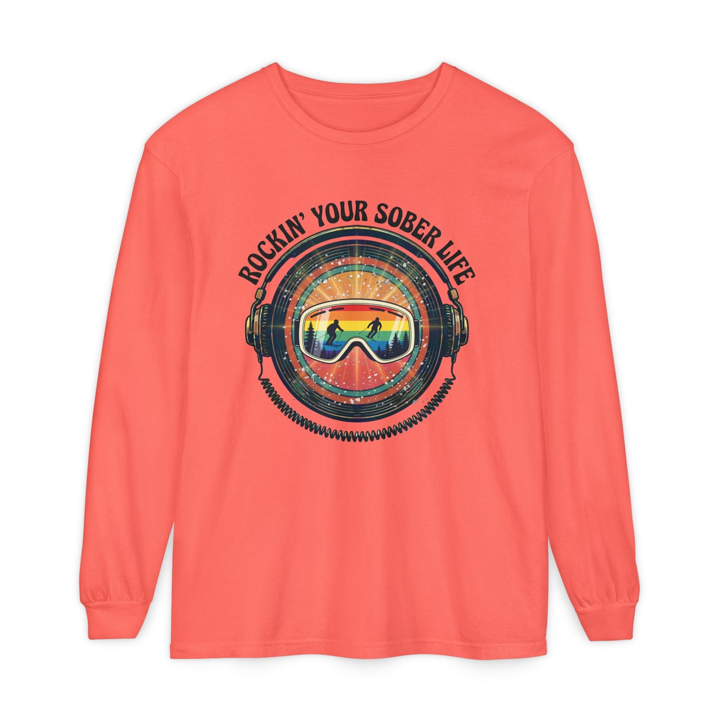 Rock Your Sober Life on the Slopes - Rainbow Goggle Design - LS Tee