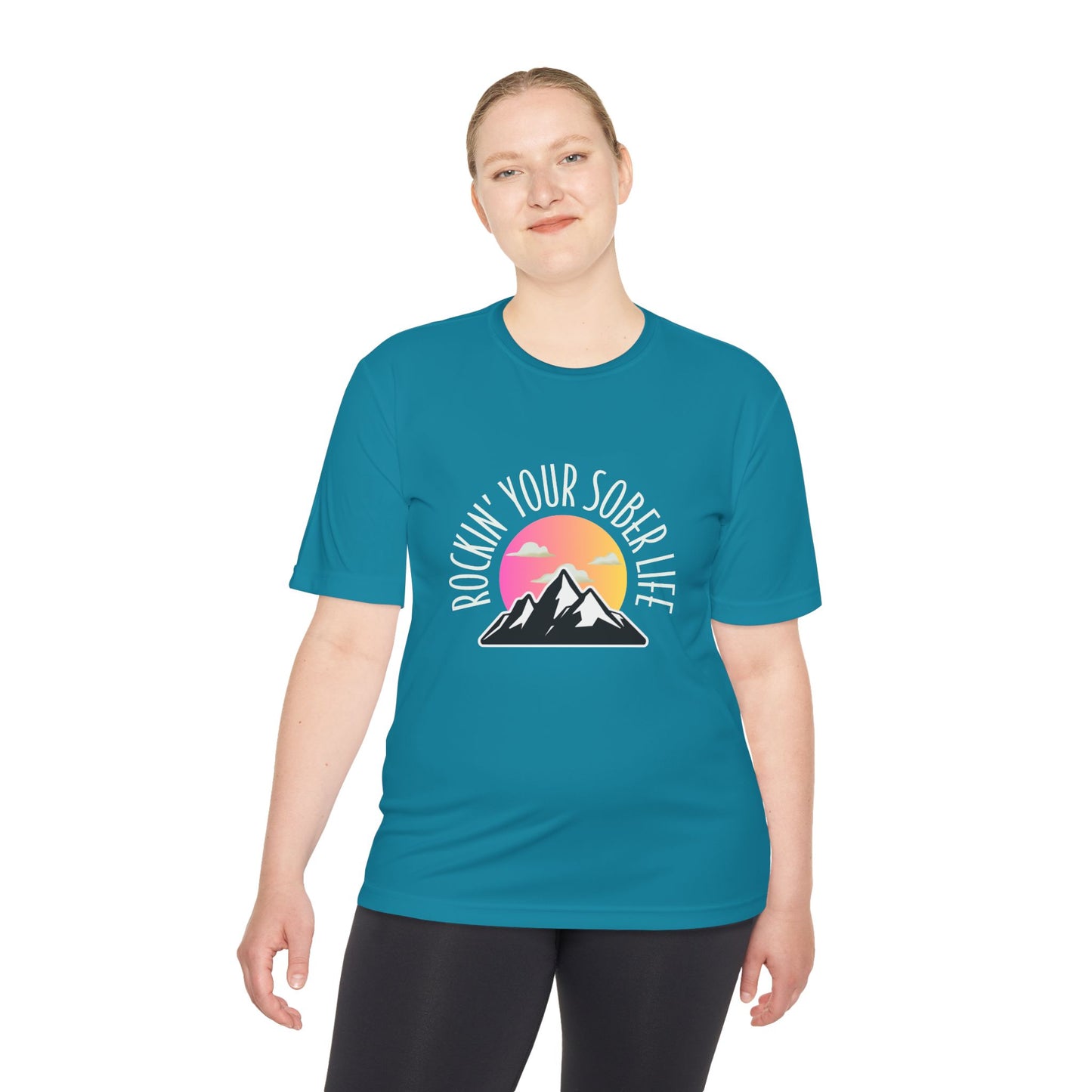 "Mountain Mindset" Unisex Moisture Wicking Tee (Pink/Orange - W)