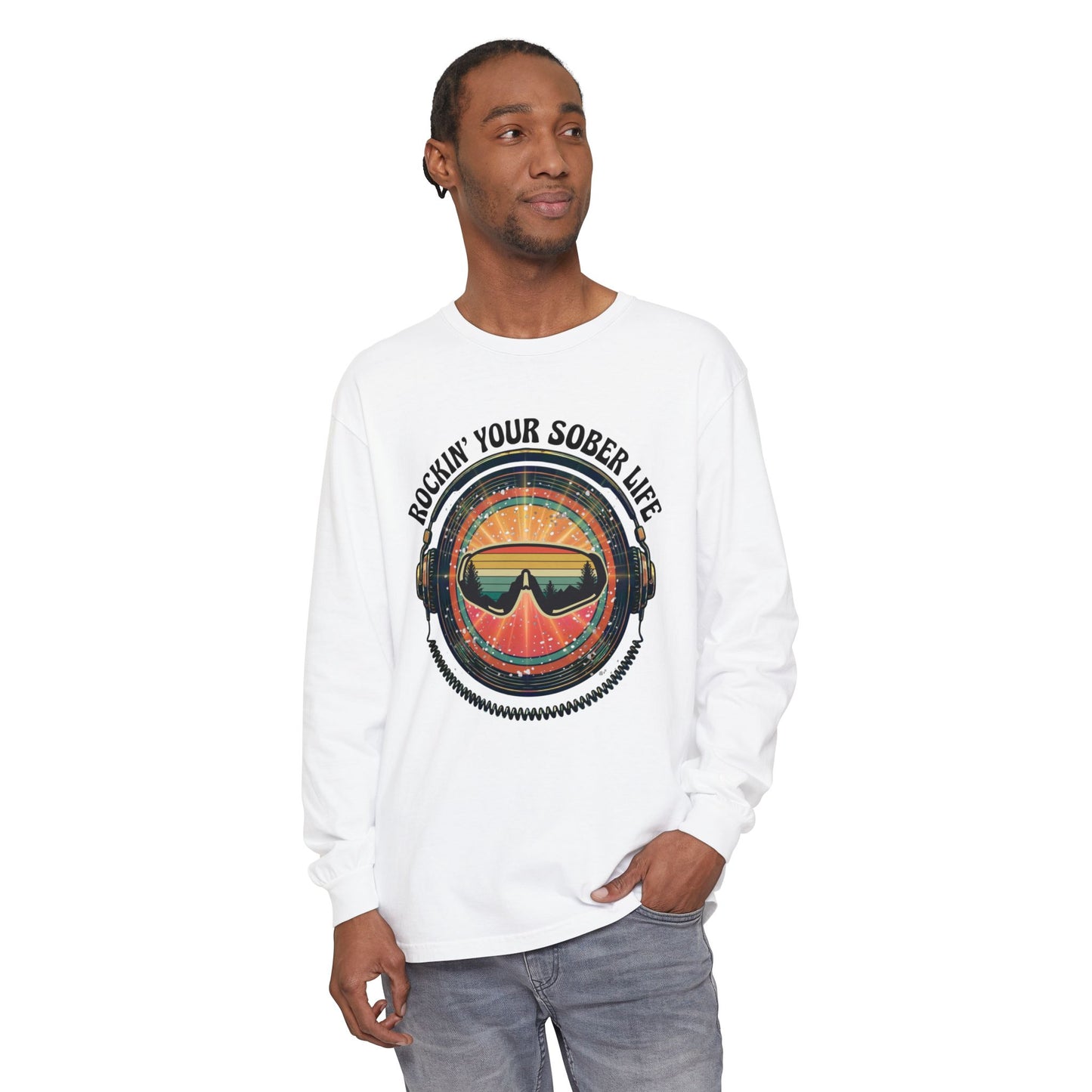 Rock Your Sober Life on the Slopes - Retro Goggle Design - LS Tee