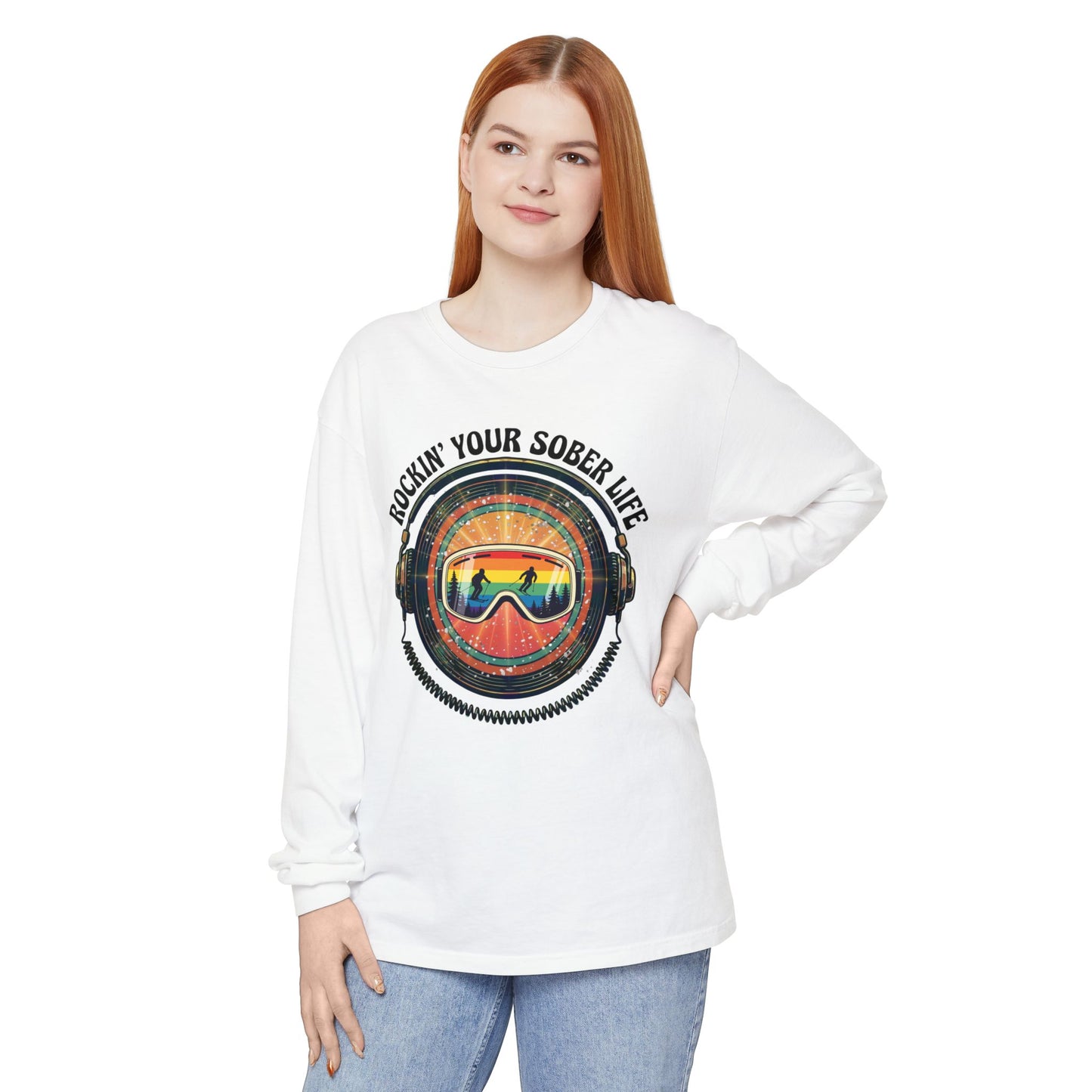 Rock Your Sober Life on the Slopes - Rainbow Goggle Design - LS Tee