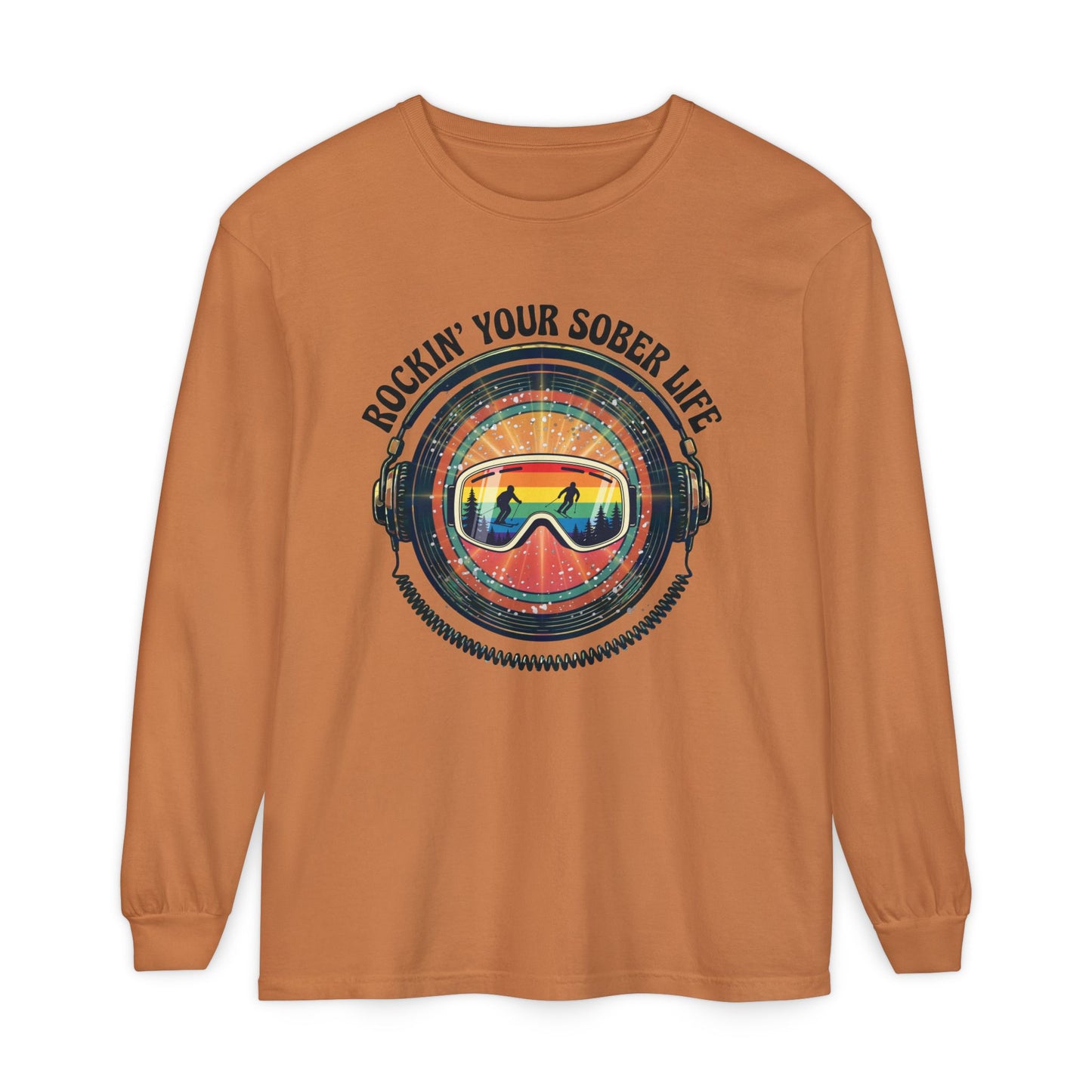 Rock Your Sober Life on the Slopes - Rainbow Goggle Design - LS Tee