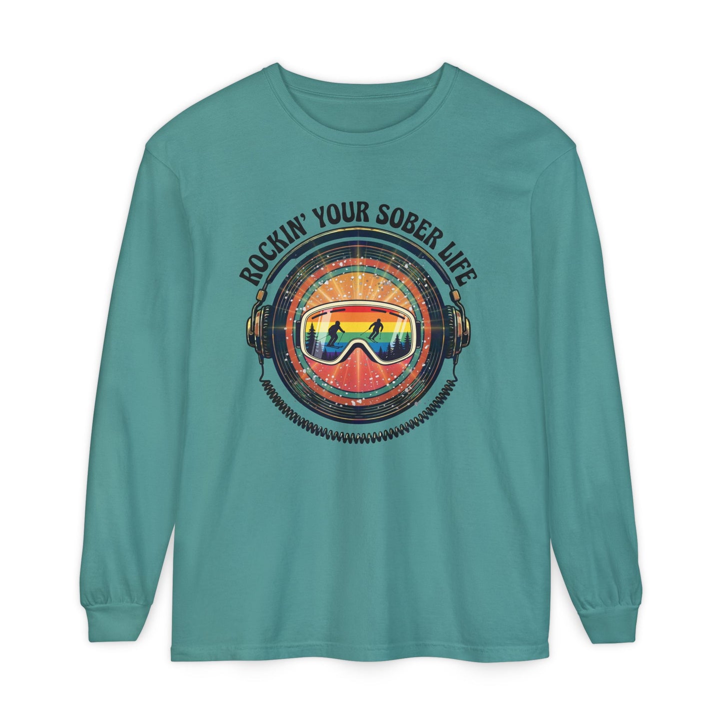 Rock Your Sober Life on the Slopes - Rainbow Goggle Design - LS Tee
