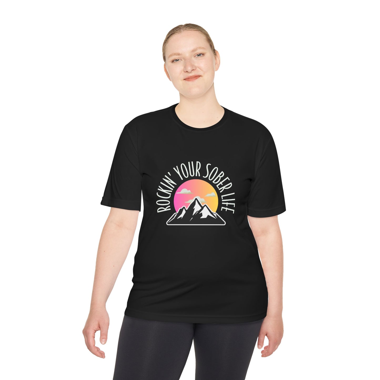 "Mountain Mindset" Unisex Moisture Wicking Tee (Pink/Orange - W)