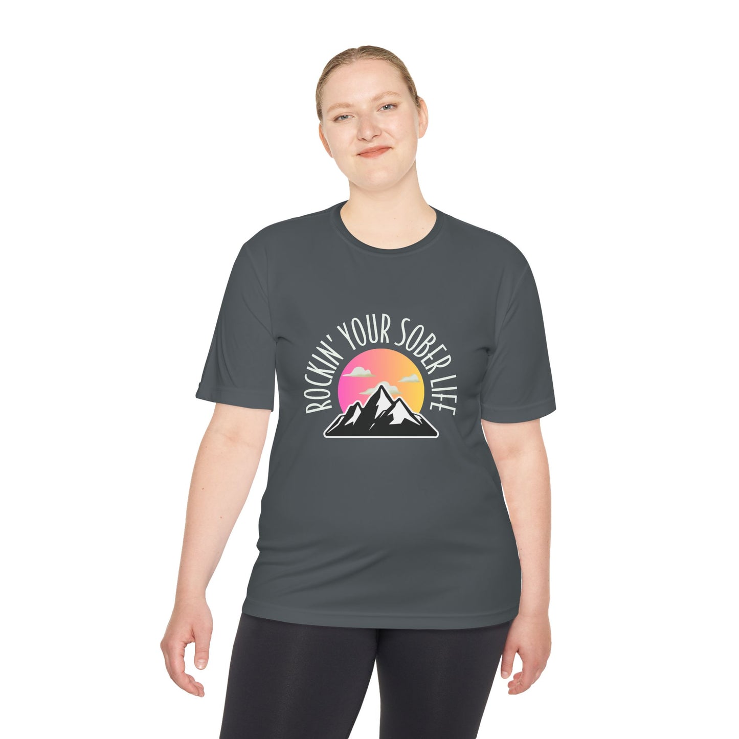 "Mountain Mindset" Unisex Moisture Wicking Tee (Pink/Orange - W)