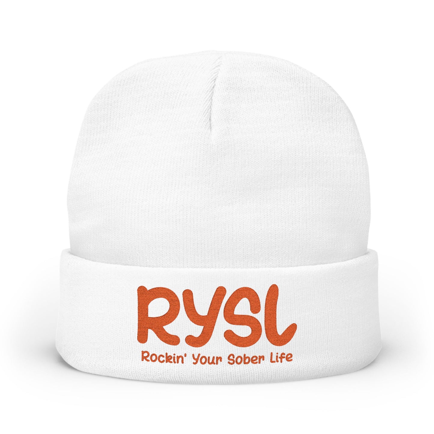 Cozy RYSL Knit Beanie with Embroidery (Orange Letters)