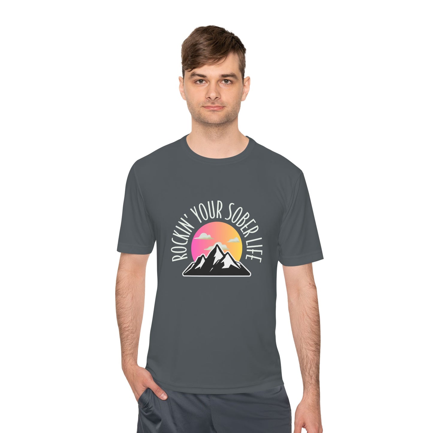 "Mountain Mindset" Unisex Moisture Wicking Tee (Pink/Orange - W)