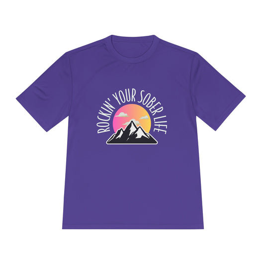"Mountain Mindset" Unisex Moisture Wicking Tee (Pink/Orange - W)
