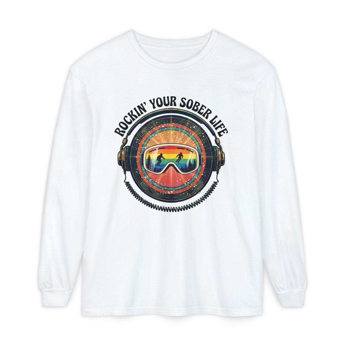 Rock Your Sober Life on the Slopes - Rainbow Goggle Design - LS Tee