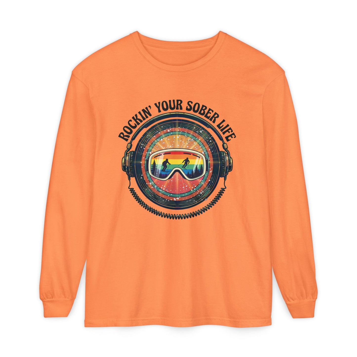 Rock Your Sober Life on the Slopes - Rainbow Goggle Design - LS Tee