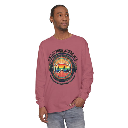 Rock Your Sober Life on the Slopes - Rainbow Goggle Design - LS Tee
