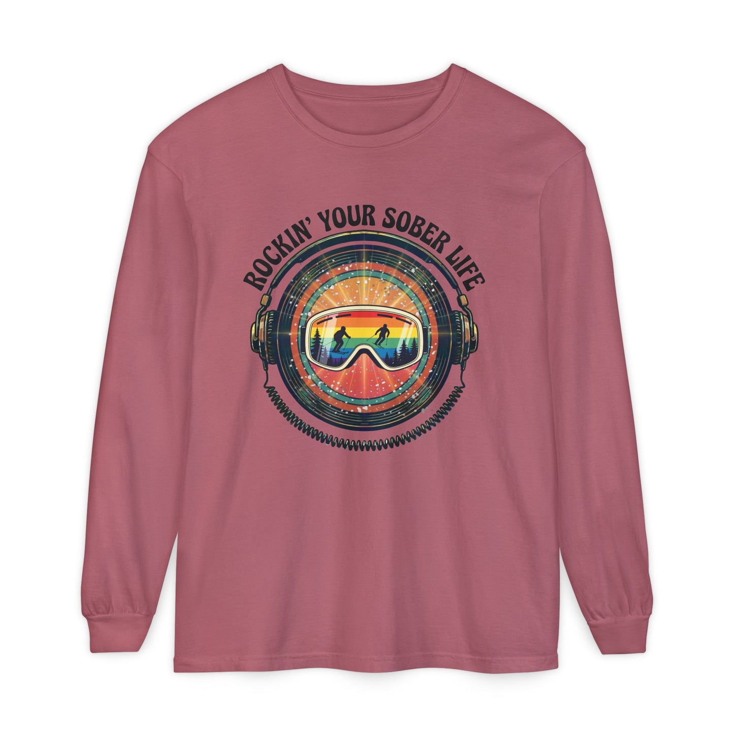 Rock Your Sober Life on the Slopes - Rainbow Goggle Design - LS Tee